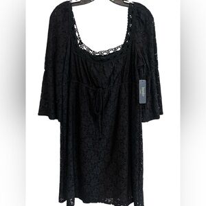 Laundry by Shelli Segal Black Lace Dress with Flared Sleeves & Empire Waist NEW